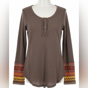 Maurices Multi Color Embroidered Sleeve Henley